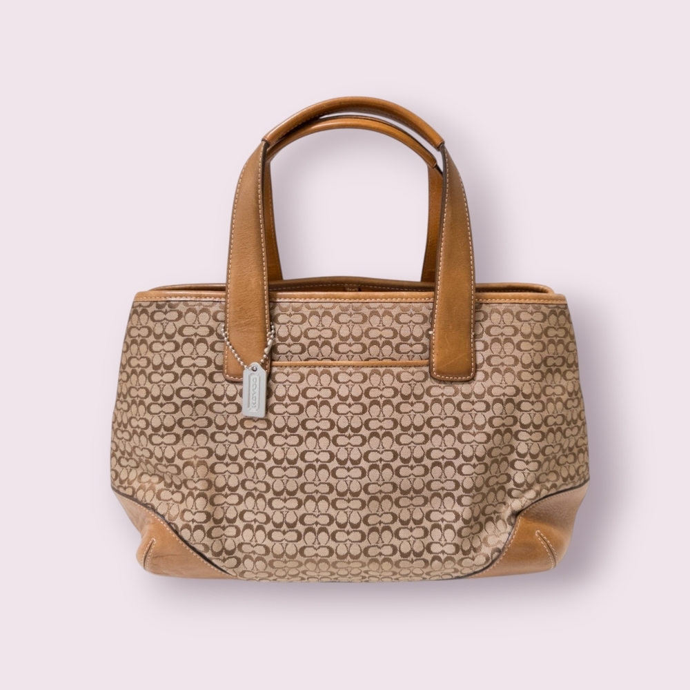 Vintage Coach 6620 Hampton bag in Brown and Khaki signature Canvas and Leather